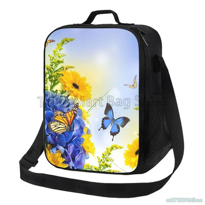 Farebné motýle obedové tašky pre ženy, opakovane použiteľné Oxfordské vodotesné termálne chladiace Bento boxy pre kancelárske práce, školský piknik