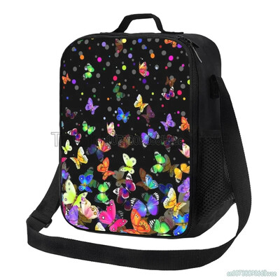Farebné motýle obedové tašky pre ženy, opakovane použiteľné Oxfordské vodotesné termálne chladiace Bento boxy pre kancelárske práce, školský piknik