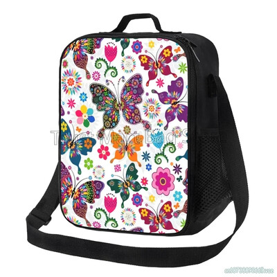 Farebné motýle obedové tašky pre ženy, opakovane použiteľné Oxfordské vodotesné termálne chladiace Bento boxy pre kancelárske práce, školský piknik