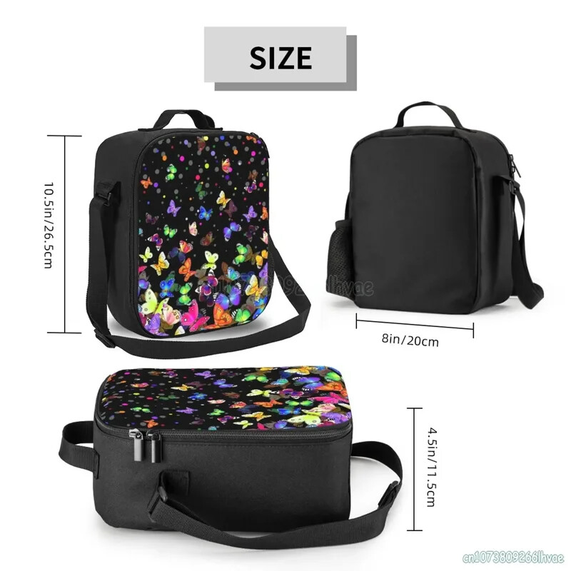 Farebné motýle obedové tašky pre ženy, opakovane použiteľné Oxfordské vodotesné termálne chladiace Bento boxy pre kancelárske práce, školský piknik