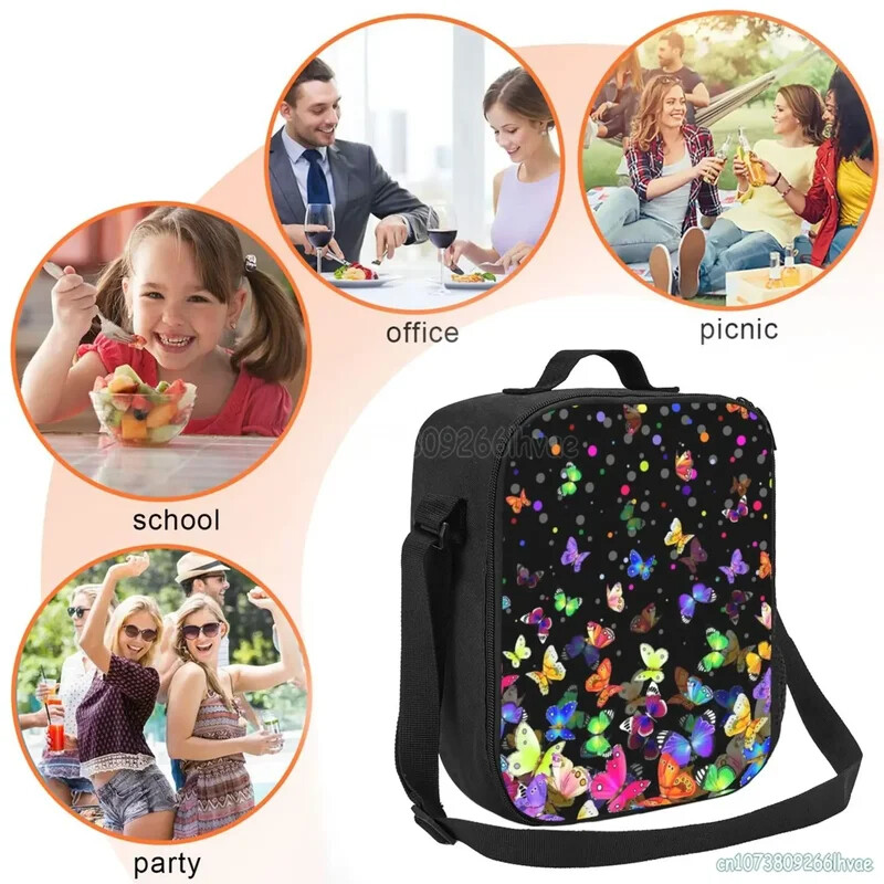 Farebné motýle obedové tašky pre ženy, opakovane použiteľné Oxfordské vodotesné termálne chladiace Bento boxy pre kancelárske práce, školský piknik