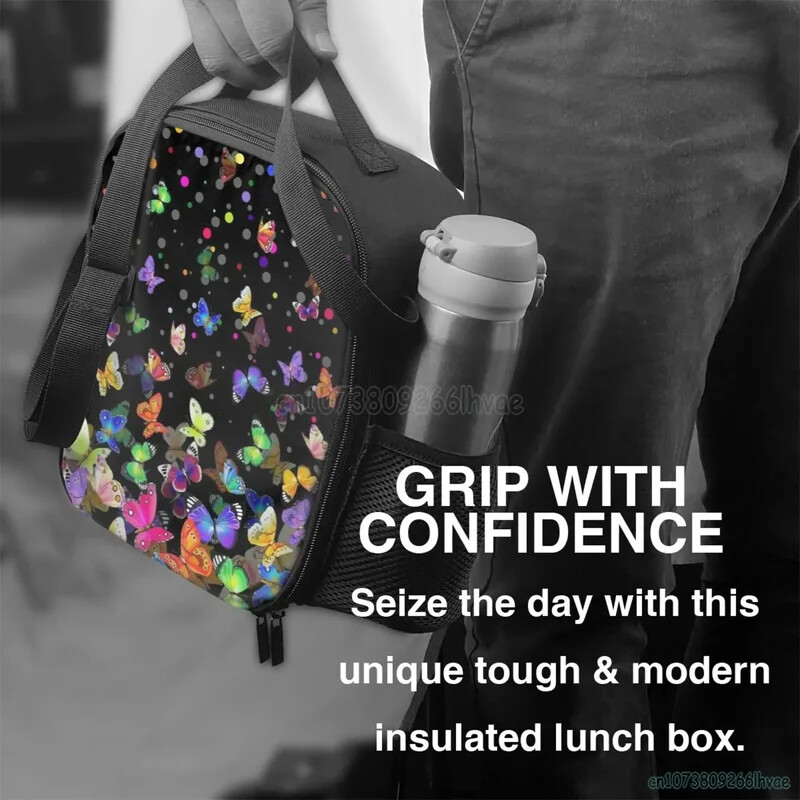 Farebné motýle obedové tašky pre ženy, opakovane použiteľné Oxfordské vodotesné termálne chladiace Bento boxy pre kancelárske práce, školský piknik