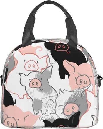 Τσάντα μεσημεριανού γεύματος Graffiti Hand Draw Cute Pigs μονωμένη με ρυθμιζόμενο ιμάντα ώμου για γυναίκες Ανδρική τσάντα ψύξης για μεσημεριανό γεύμα