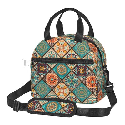 Izolirana torba za ručak s printom Mandala za žene, djevojčice, prijenosni termalni bento za višekratnu upotrebu s podesivim naramenicama za rad u školi