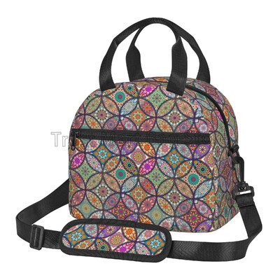 Izolirana torba za ručak s printom Mandala za žene, djevojčice, prijenosni termalni bento za višekratnu upotrebu s podesivim naramenicama za rad u školi