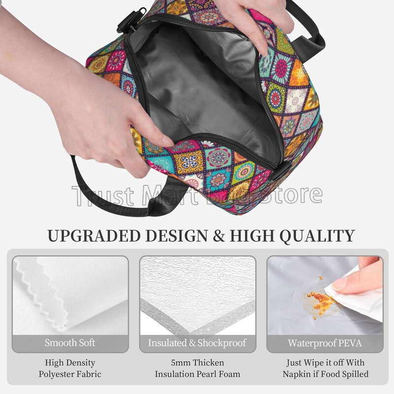 Izolirana torba za ručak s printom Mandala za žene, djevojčice, prijenosni termalni bento za višekratnu upotrebu s podesivim naramenicama za rad u školi