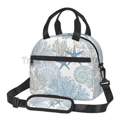 Letná pobrežná koralová vetva tepelne izolovaná obedárová krabička do práce, školy, pikniku, plážových tašiek na jedlo, dámska opakovane použiteľná chladiaca taška Bento