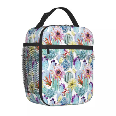 Kutija s termalnom torbom za ručak s kaktusom Tropska biljka Kaktusi s cvijećem Izolirane rashladne torbe Prijenosna torba za višekratnu upotrebu za piknik putovanja