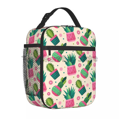 Kutija s termalnom torbom za ručak s kaktusom Tropska biljka Kaktusi s cvijećem Izolirane rashladne torbe Prijenosna torba za višekratnu upotrebu za piknik putovanja