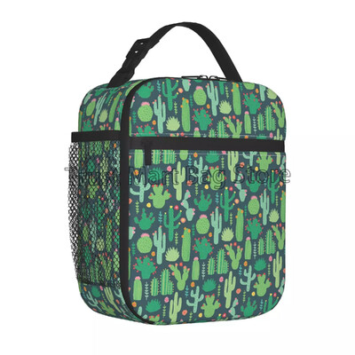 Kutija s termalnom torbom za ručak s kaktusom Tropska biljka Kaktusi s cvijećem Izolirane rashladne torbe Prijenosna torba za višekratnu upotrebu za piknik putovanja