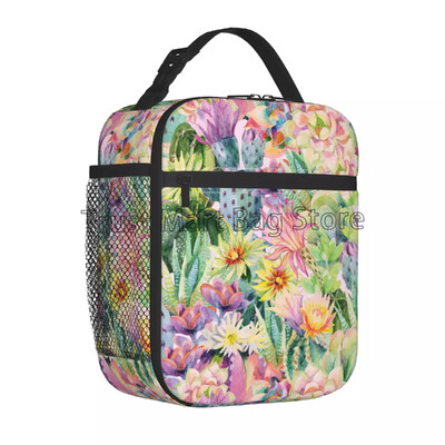 Kutija s termalnom torbom za ručak s kaktusom Tropska biljka Kaktusi s cvijećem Izolirane rashladne torbe Prijenosna torba za višekratnu upotrebu za piknik putovanja