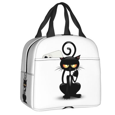 Zábavná čierna mačka padajúca izolovaná obedárová krabička pre ženy prenosná teplá chladiaca termálna obedárová taška školské jedlo piknikové tašky