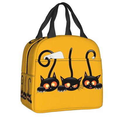 Zábavná čierna mačka padajúca izolovaná obedárová krabička pre ženy prenosná teplá chladiaca termálna obedárová taška školské jedlo piknikové tašky