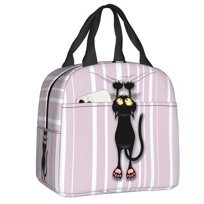 Zábavná čierna mačka padajúca izolovaná obedárová krabička pre ženy prenosná teplá chladiaca termálna obedárová taška školské jedlo piknikové tašky