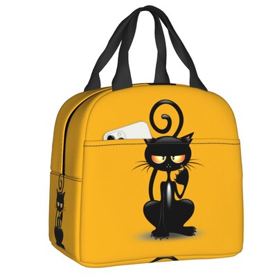 Zábavná čierna mačka padajúca izolovaná obedárová krabička pre ženy prenosná teplá chladiaca termálna obedárová taška školské jedlo piknikové tašky