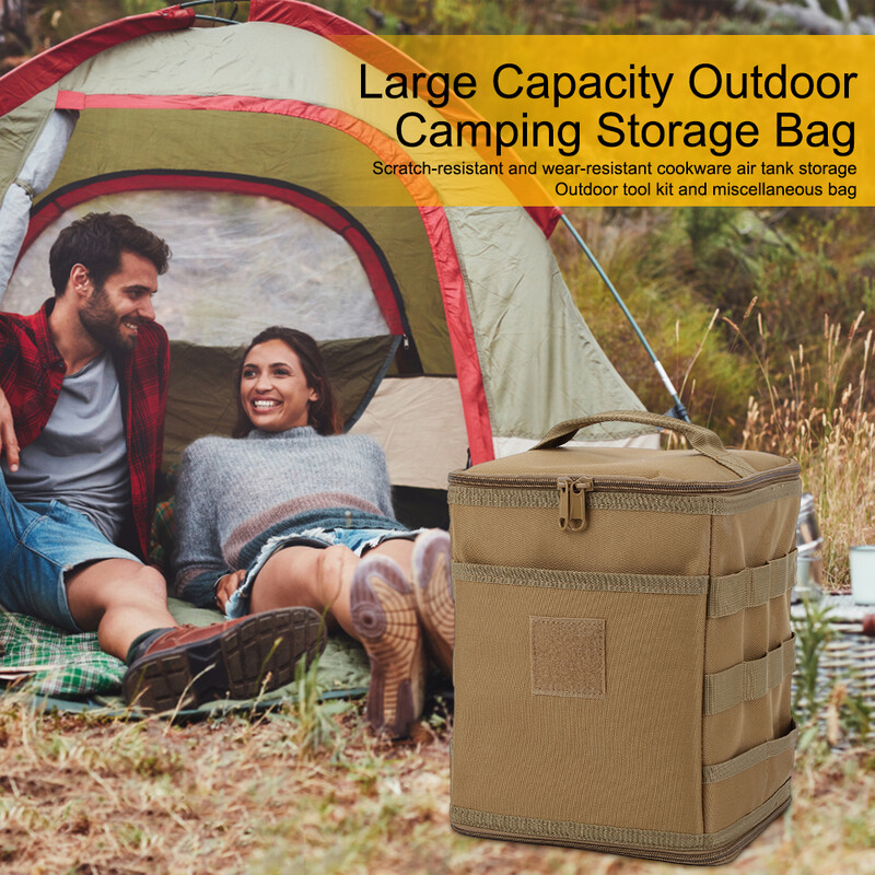 Didelės talpos stovyklavietės stovyklavietės laikymo krepšys, lauko maisto maišelis, dujų bakas, stalo indų dėžutė su tinkleliu viršuje