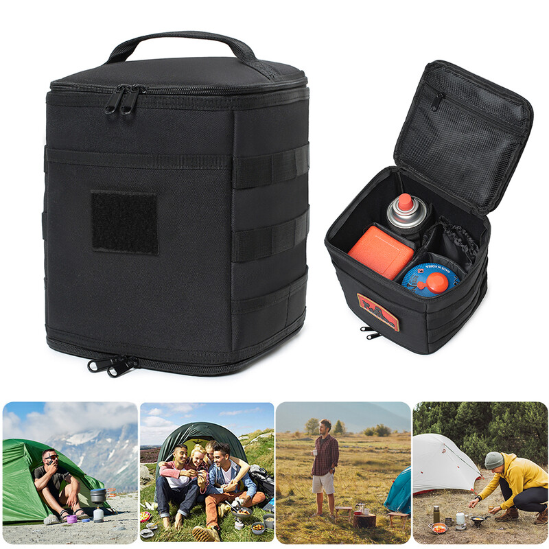 Didelės talpos stovyklavietės stovyklavietės laikymo krepšys, lauko maisto maišelis, dujų bakas, stalo indų dėžutė su tinkleliu viršuje