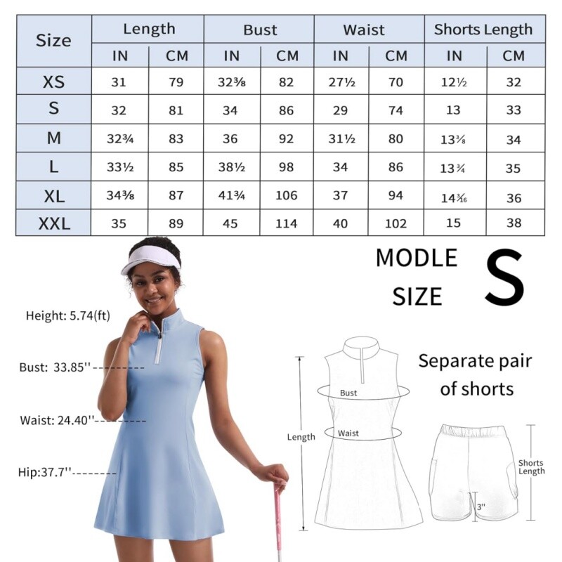 Nova ženska teniska haljina za žene, plisirana teniska golf haljina bez rukava s kratkim hlačama i džepovima za sportske haljine za vježbanje