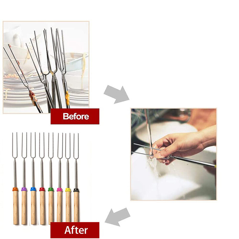 Štapić za pečenje marshmallowa na uvlačenje, 81 cm dugačak metalni set za roštilj za ražnjiće, vilica za roštiljanje na uvlačenje, kampiranje, logorska vatra