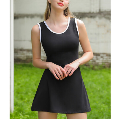 Dámske tenisové šaty, športové, na cvičenie, golf, jogu, bez rukávov, priliehavé, plážové, športové, s všitými šortkami a podprsenkou