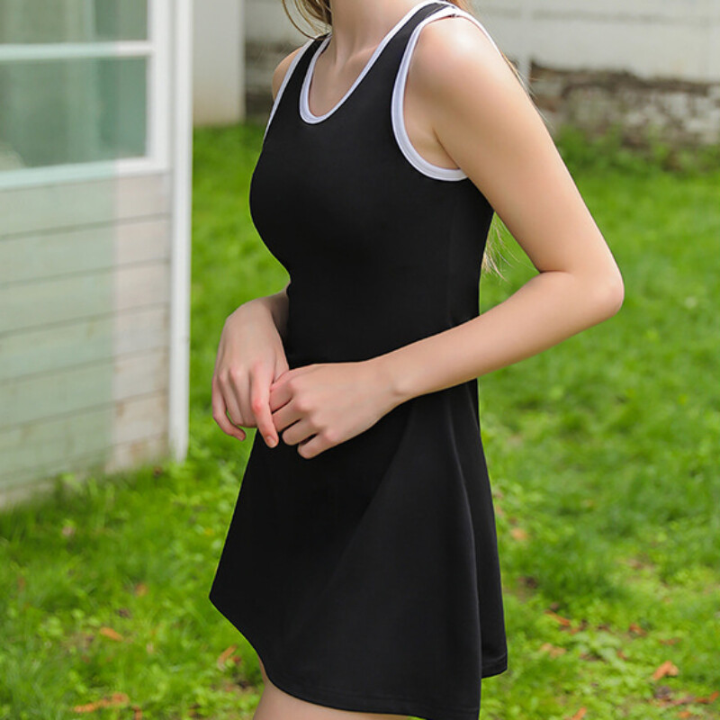 Dámske tenisové šaty, športové, na cvičenie, golf, jogu, bez rukávov, priliehavé, plážové, športové, s všitými šortkami a podprsenkou