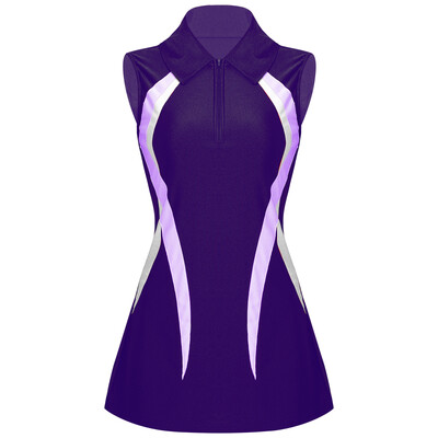 Sieviešu tenisa kleita bez piedurknēm rāvējslēdzējs, nolaižams apkakle, kontrasta krāsa, atlētiska kleita, sporta apģērbs golfa badmintona treniņiem