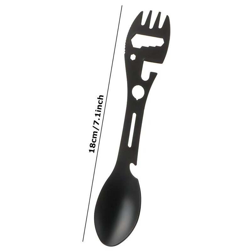 10 în 1 în aer liber Spork furculiță lingură cheie multifuncțională Deschizător de conserve de sticle instrument portabil de supraviețuire pentru camping din oțel inoxidabil