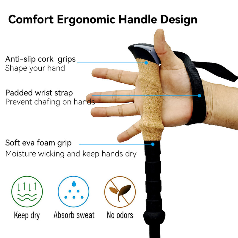 2kom štapova za planinarenje Ultra-lagani teleskopski sklopivi štapovi Planinarski štapovi Pomoćni štapovi za hodanje od aluminija/ugljičnog pluta