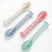 3 u 1 prijenosni set posuđa Posuđe od pšenične slame Odvojivi pribor za jelo Set posuđa za piknik Set pribora za jelo za kampiranje