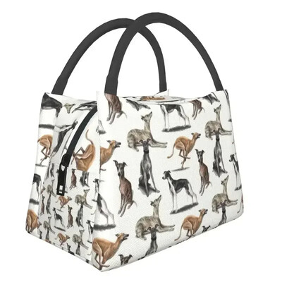 Slatke crne hrtove, toplinski izolirane torbe za ručak, ženske Whippet pse, prijenosna torba za ručak za piknik na otvorenom Kutija za hranu