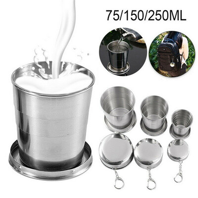 75/150/250ML nerezový skladací hrnček, vonkajší kempingový cestovný riad, skladací hrnček na kávu, šálka čaju, teleskopický hrnček na vodu