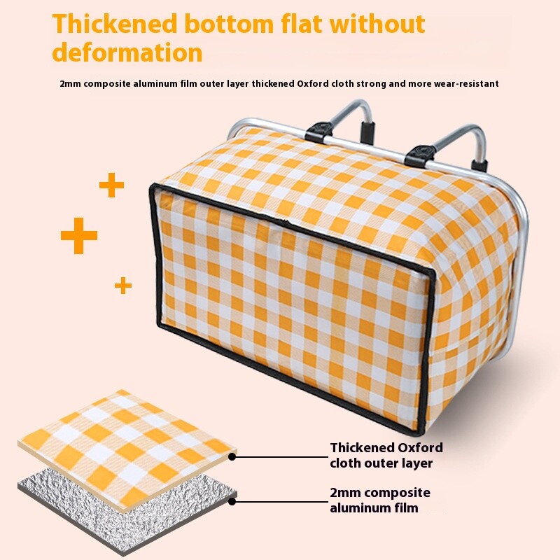 Geantă frigorifică din folie impermeabilă, coș de picnic, cutie frigorifică, geantă izolată termic, cadru pliabil din aluminiu, pungă pentru depozitare fructe