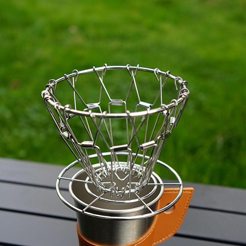 Skladací kávový filter z nehrdzavejúcej ocele, kužeľ na nalievanie kávy, stojan na kvapkanie kávy, prenosný vonkajší kempingový cestovný kávový filter