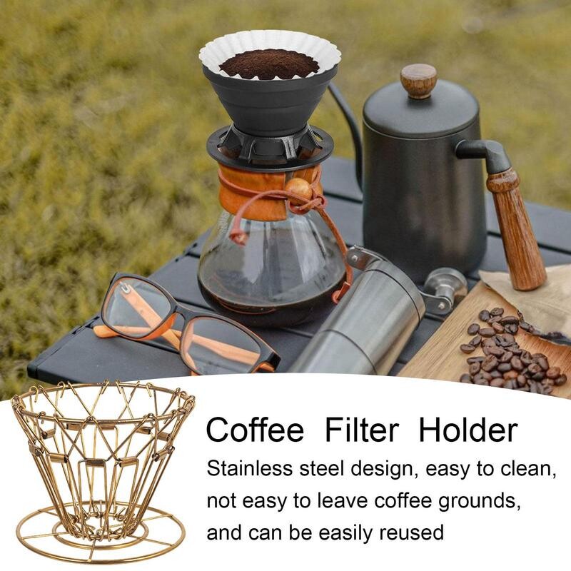 Skladací kávový filter z nehrdzavejúcej ocele, kužeľ na nalievanie kávy, stojan na kvapkanie kávy, prenosný vonkajší kempingový cestovný kávový filter