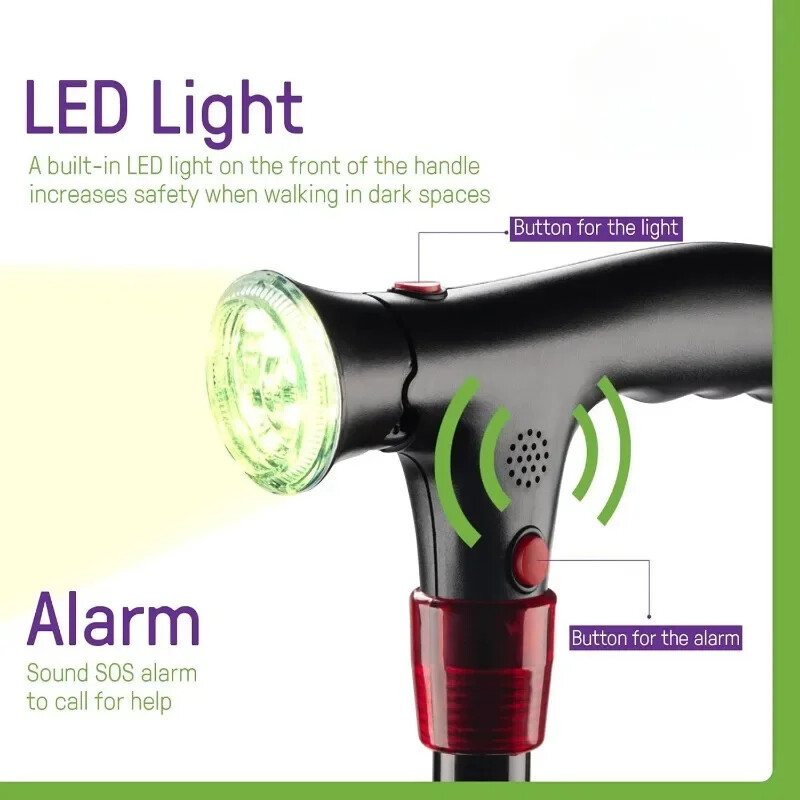 Pametne ručne štake Štap Starije osobe Četveronožne neklizajuće aluminijske legure sa svjetlom Sklopiva štapa Svjetiljka SOS alarm