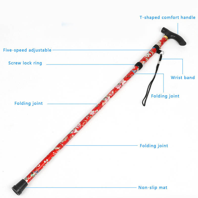 Štapovi za hodanje za starije žene, muškarce, lagani sklopivi teleskopski 93 cm, podesivi sklopivi metalni cvjetni štap, penjanje, planinarenje