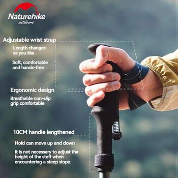 Naturehike Trekking Poles Πτυσσόμενα τηλεσκοπικά μπαστούνια από ανθρακονήματα 5 τμημάτων Ελαφριά μπαστούνια πεζοπορίας πεζοπορίας