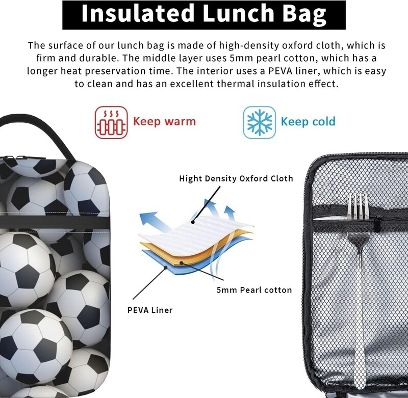 Nogometna kutija za ručak za djecu, odrasle, djevojčice, dječake, lopte, torba za ručak, hladnjak, višekratna izolirana posuda za ručak, pokloni za piknik