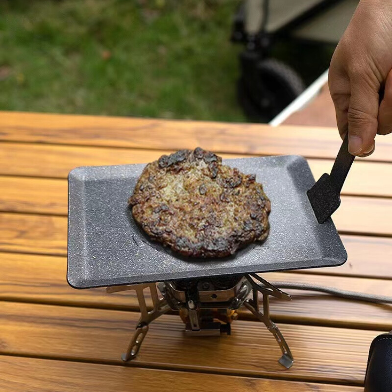 Lagana četvrtasta mini tava za prženje na otvorenom, sklopiva, neljepljiva, prijenosna željezna ploča za jednu osobu, ploča za roštilj za kampiranje može stati u unutrašnjost