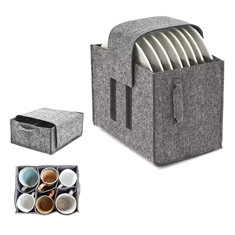 Farfurie portabilă din pâslă Suport pentru sac de depozitare pentru pahare Îngroșați recipiente pentru vesela de camping, dulap de bucătărie pentru rulotă, pungă stratificată