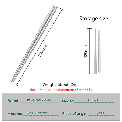 Beribės kelionės titano lazdelės Sulankstomos teleskopinės lauko stovyklavimo stalo reikmenys Sulankstomos lazdelės Bakteriostatiniai stalo įrankiai