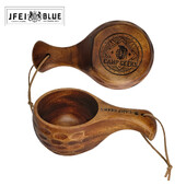 CAMPGEEKS Drevený hrnček na outdoorové kempovanie, fínsky hrnček v severskom štýle s drevorezbou a rúčkou, BC kávový hrnček