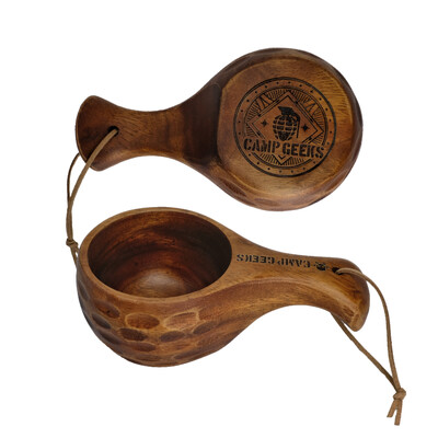 CAMPGEEKS Drevený hrnček na outdoorové kempovanie, fínsky hrnček v severskom štýle s drevorezbou a rúčkou, BC kávový hrnček