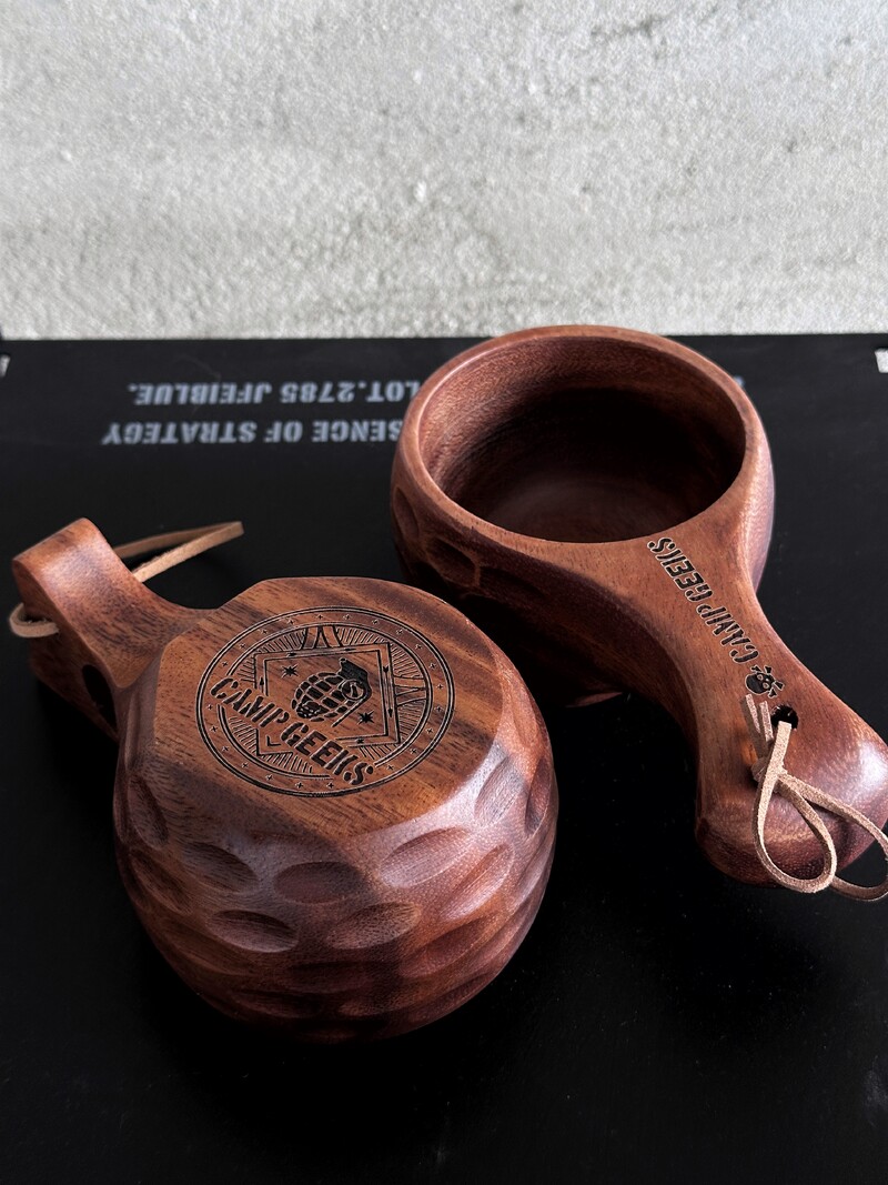 CAMPGEEKS Drevený hrnček na outdoorové kempovanie, fínsky hrnček v severskom štýle s drevorezbou a rúčkou, BC kávový hrnček