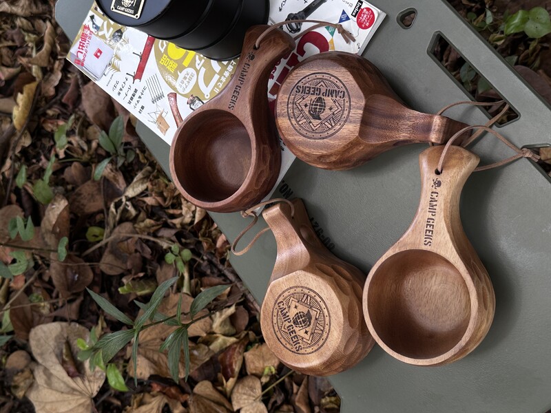 CAMPGEEKS Drevený hrnček na outdoorové kempovanie, fínsky hrnček v severskom štýle s drevorezbou a rúčkou, BC kávový hrnček