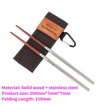 1 pāris sarkankoka saliekamie irbulīši āra nometnes piknikam ceļojumiem, neslīdoši galda piederumi, saliekamie irbulīši nerūsējošā tērauda irbulīši