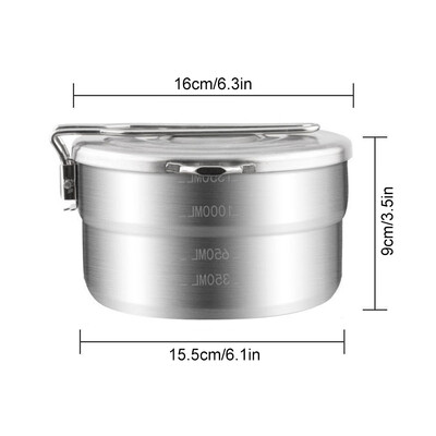 1,5 l nerezová oceľová obedová taška s úložným vreckom, kempingový piknikový hrniec na vonkajšie turistiku a varenie, piknikový riad