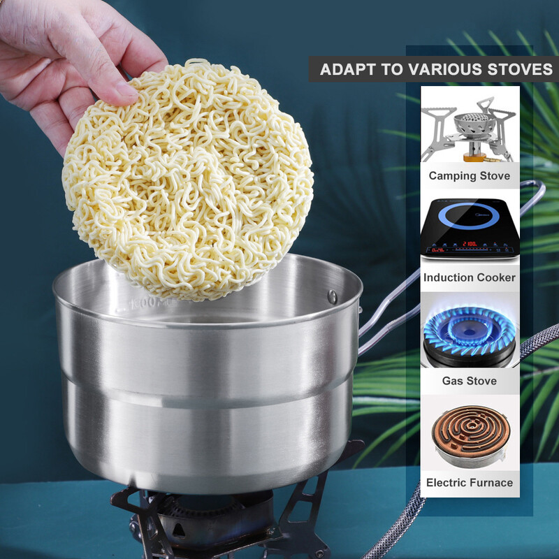 1,5 l nerezová oceľová obedová taška s úložným vreckom, kempingový piknikový hrniec na vonkajšie turistiku a varenie, piknikový riad