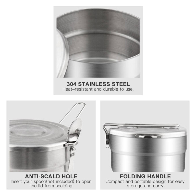 1,5 l nerezová oceľová obedová taška s úložným vreckom, kempingový piknikový hrniec na vonkajšie turistiku a varenie, piknikový riad
