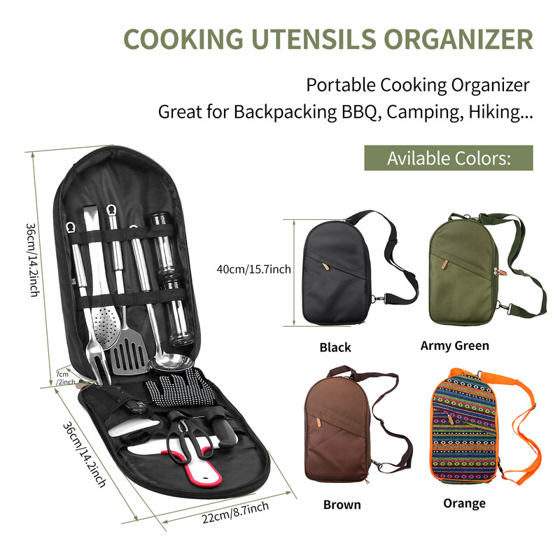 Cestovné kempingové organizér na kuchynské náčinie, úložné puzdro na grilovanie, kempingový riad, kuchynské príslušenstvo, sada tašiek (iba 1 ks vrecko)